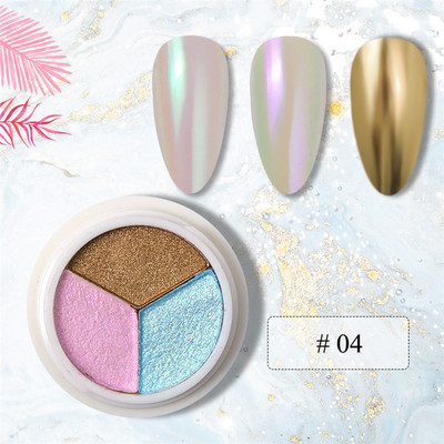 3 szín Holografikus Lézer Aurora Solid Mirror Köröm Glitter Púder Köröm UV Gél Lakk Pigment Nail Art Dekorációk Kiegészítők