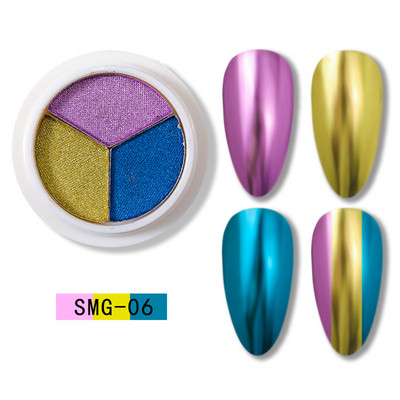 3 szín Holografikus Lézer Aurora Solid Mirror Köröm Glitter Púder Köröm UV Gél Lakk Pigment Nail Art Dekorációk Kiegészítők