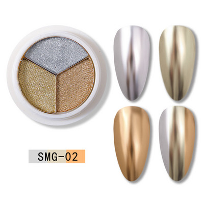 3 szín Holografikus Lézer Aurora Solid Mirror Köröm Glitter Púder Köröm UV Gél Lakk Pigment Nail Art Dekorációk Kiegészítők