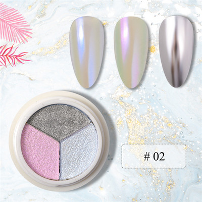 3 szín Holografikus Lézer Aurora Solid Mirror Köröm Glitter Púder Köröm UV Gél Lakk Pigment Nail Art Dekorációk Kiegészítők