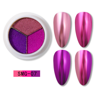 3 szín Holografikus Lézer Aurora Solid Mirror Köröm Glitter Púder Köröm UV Gél Lakk Pigment Nail Art Dekorációk Kiegészítők