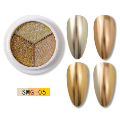 3 szín Holografikus Lézer Aurora Solid Mirror Köröm Glitter Púder Köröm UV Gél Lakk Pigment Nail Art Dekorációk Kiegészítők