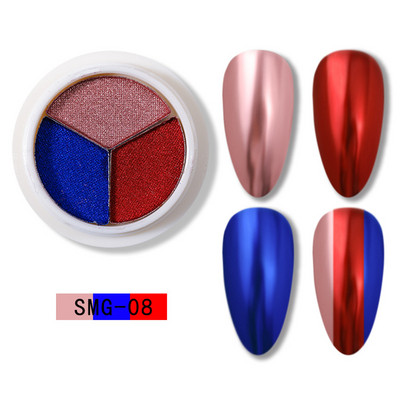 3 szín Holografikus Lézer Aurora Solid Mirror Köröm Glitter Púder Köröm UV Gél Lakk Pigment Nail Art Dekorációk Kiegészítők