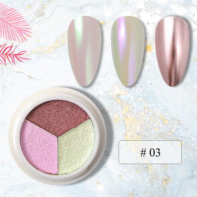 3 szín Holografikus Lézer Aurora Solid Mirror Köröm Glitter Púder Köröm UV Gél Lakk Pigment Nail Art Dekorációk Kiegészítők