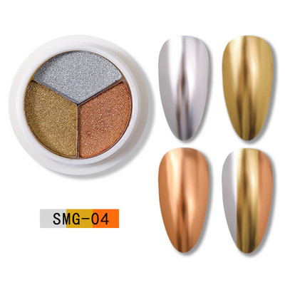 3 szín Holografikus Lézer Aurora Solid Mirror Köröm Glitter Púder Köröm UV Gél Lakk Pigment Nail Art Dekorációk Kiegészítők