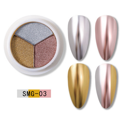 3 szín Holografikus Lézer Aurora Solid Mirror Köröm Glitter Púder Köröm UV Gél Lakk Pigment Nail Art Dekorációk Kiegészítők
