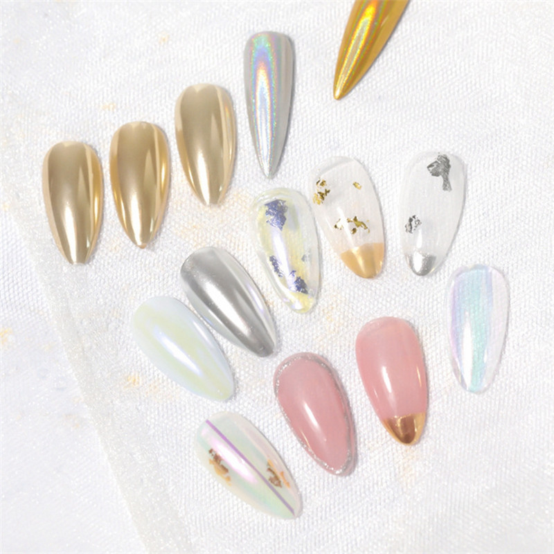 3 szín Holografikus Lézer Aurora Solid Mirror Köröm Glitter Púder Köröm UV Gél Lakk Pigment Nail Art Dekorációk Kiegészítők