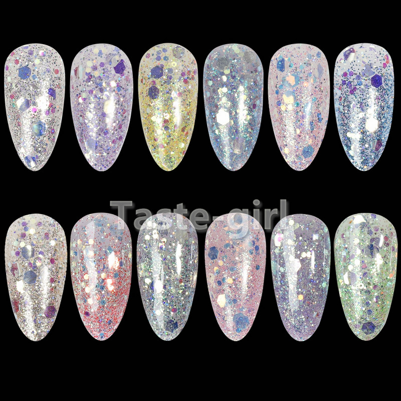 12 rešetki/set Pribor za nokte Okrugli šesterokutni holografski svjetlucavi ukrasi za nokte Naljepnice Meramid šljokice Komplet dodataka za nokte