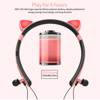 GAINBANG анимационна лента за глава котешко ухо Bluetooth слушалка RGB светеща тапа за уши на врата Висящи безжични слушалки Шапки Спортни слушалки