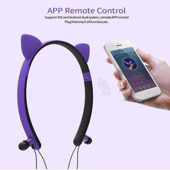 GAINBANG Cartoon Headband Αυτί για γάτα Bluetooth Ακουστικά RGB Φωτεινή ωτοασπίδα με κρεμαστό λαιμό ασύρματα ακουστικά Αθλητικά ακουστικά