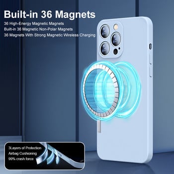 За магнитен калъф за безжично зареждане Magsafe за iPhone 13 11 12 14 Pro MAX Mini 8 Plus XR XS Max X SE 2020 течен силиконов капак