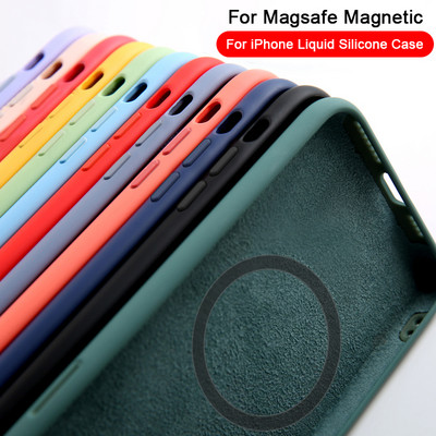 За магнитен калъф за безжично зареждане Magsafe за iPhone 13 11 12 14 Pro MAX Mini 8 Plus XR XS Max X SE 2020 течен силиконов капак