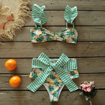 Δύο κομμάτια Γυναικεία Floral 2021 Push-Up padded σουτιέν βολάν μπικίνι επίδεσμος Σετ μαγιό Μαγιό Μαγιό Μπικίνι παραλίας