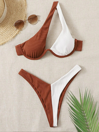 Szexi bikini fürdőruhák, kivágott női fürdőruhák, 2022 egy vállú biquini, magas szabású fürdőruhák Push Up strandbikini szett