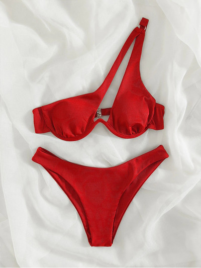 Szexi bikini fürdőruhák, kivágott női fürdőruhák, 2022 egy vállú biquini, magas szabású fürdőruhák Push Up strandbikini szett
