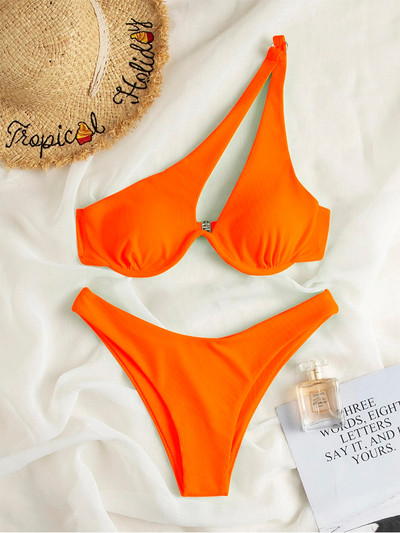 Szexi bikini fürdőruhák, kivágott női fürdőruhák, 2022 egy vállú biquini, magas szabású fürdőruhák Push Up strandbikini szett