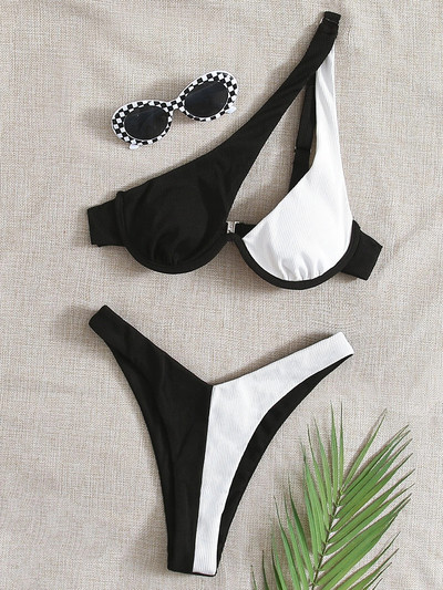 Szexi bikini fürdőruhák, kivágott női fürdőruhák, 2022 egy vállú biquini, magas szabású fürdőruhák Push Up strandbikini szett