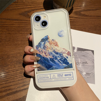 Ins Cloud Mountain salokāms kronšteins tālruņa korpuss iPhone 13 12 11 Pro Max XS Max XR X 7 8 Plus statīva triecienizturīgs mīksts aizmugures vāciņš
