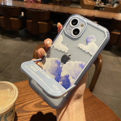 Ins Cloud Mountain salokāms kronšteins tālruņa korpuss iPhone 13 12 11 Pro Max XS Max XR X 7 8 Plus statīva triecienizturīgs mīksts aizmugures vāciņš