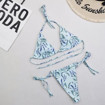 Σέξι μίνι μπικίνι γυναικεία μαγιό 2023 Halter Lacing Up Triangle σετ μπικίνι Γυναικείο μαγιό Vintage μαγιό μαύρο πράσινο