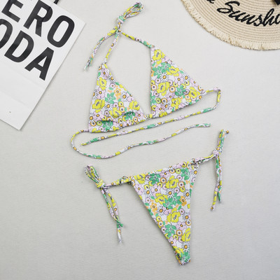 Σέξι μίνι μπικίνι γυναικεία μαγιό 2023 Halter Lacing Up Triangle σετ μπικίνι Γυναικείο μαγιό Vintage μαγιό μαύρο πράσινο
