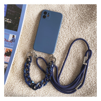 INS Crossbody Lanyard Κολιέ Μαρμάρινη θήκη σιλικόνης με αλυσίδα για Iphone 14 13 12 Mini 11 Pro XS Max XR X 8 7 6S 6 Plus SE2020 Cover