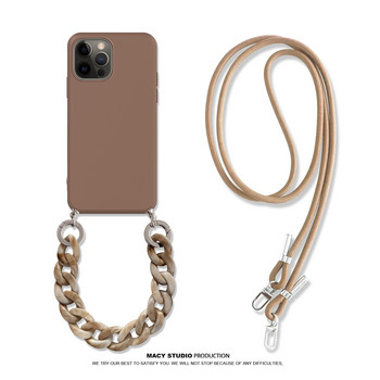 INS Crossbody Lanyard Κολιέ Μαρμάρινη θήκη σιλικόνης με αλυσίδα για Iphone 14 13 12 Mini 11 Pro XS Max XR X 8 7 6S 6 Plus SE2020 Cover