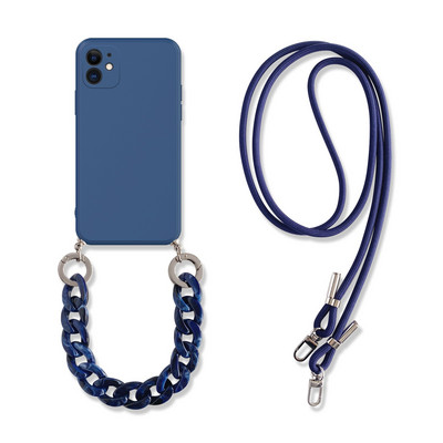 INS Crossbody Lanyard Колие Мраморна верига Силиконов калъф за Iphone 14 13 12 Mini 11 Pro XS Max XR X 8 7 6S 6 Plus SE2020 Cover