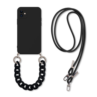 INS Crossbody Lanyard Колие Мраморна верига Силиконов калъф за Iphone 14 13 12 Mini 11 Pro XS Max XR X 8 7 6S 6 Plus SE2020 Cover