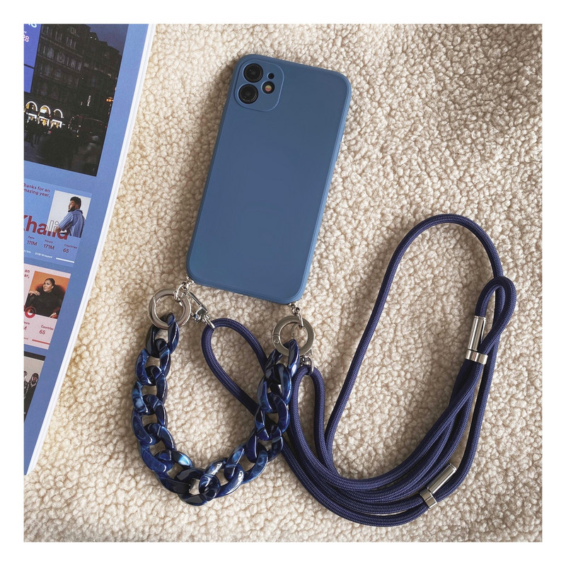 INS Crossbody Lanyard Колие Мраморна верига Силиконов калъф за Iphone 14 13 12 Mini 11 Pro XS Max XR X 8 7 6S 6 Plus SE2020 Cover