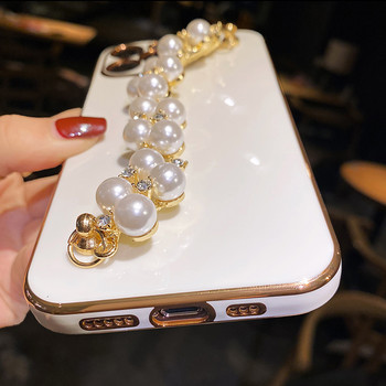 Калъф с верижка с диамантена перла за гривна за Iphone 14 13 12 11 Pro XS Max XR X 8 7 Plus SE 2020 12mini Мек силиконов капак с картина