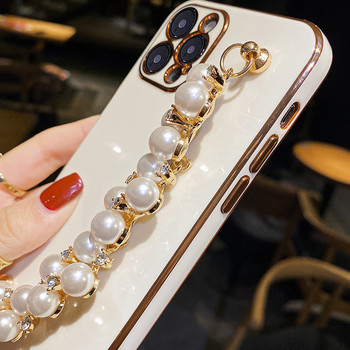 Калъф с верижка с диамантена перла за гривна за Iphone 14 13 12 11 Pro XS Max XR X 8 7 Plus SE 2020 12mini Мек силиконов капак с картина