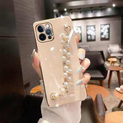 Θήκη αλυσίδας βραχιολιού Diamond Pearl για Iphone 14 13 12 11 Pro XS Max XR X 8 7 Plus SE 2020 12mini Painting Soft Silicone Cover
