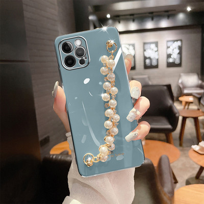Θήκη αλυσίδας βραχιολιού Diamond Pearl για Iphone 14 13 12 11 Pro XS Max XR X 8 7 Plus SE 2020 12mini Painting Soft Silicone Cover