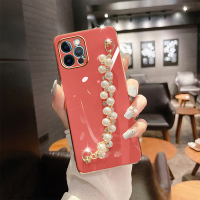 Θήκη αλυσίδας βραχιολιού Diamond Pearl για Iphone 14 13 12 11 Pro XS Max XR X 8 7 Plus SE 2020 12mini Painting Soft Silicone Cover