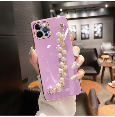 Θήκη αλυσίδας βραχιολιού Diamond Pearl για Iphone 14 13 12 11 Pro XS Max XR X 8 7 Plus SE 2020 12mini Painting Soft Silicone Cover