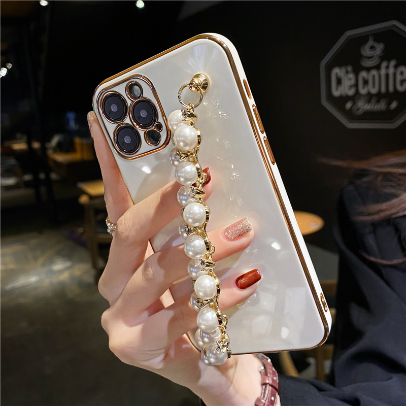 Θήκη αλυσίδας βραχιολιού Diamond Pearl για Iphone 14 13 12 11 Pro XS Max XR X 8 7 Plus SE 2020 12mini Painting Soft Silicone Cover