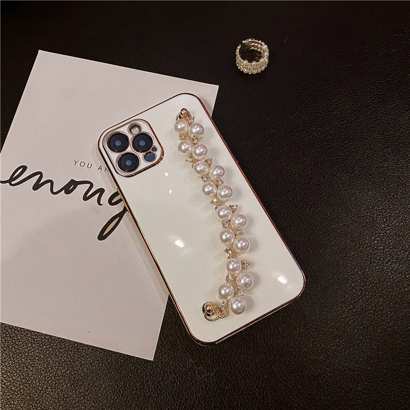 Θήκη αλυσίδας βραχιολιού Diamond Pearl για Iphone 14 13 12 11 Pro XS Max XR X 8 7 Plus SE 2020 12mini Painting Soft Silicone Cover