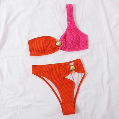 Riseado seksi bikini kupaći kostim na jedno rame Ženski kupaći kostim s teksturom 2023. Ženski kupaći kostimi Jednobojni dvodijelni kupaći komplet bikinija