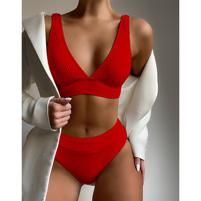 Riseado seksi bikini kupaći kostim na jedno rame Ženski kupaći kostim s teksturom 2023. Ženski kupaći kostimi Jednobojni dvodijelni kupaći komplet bikinija