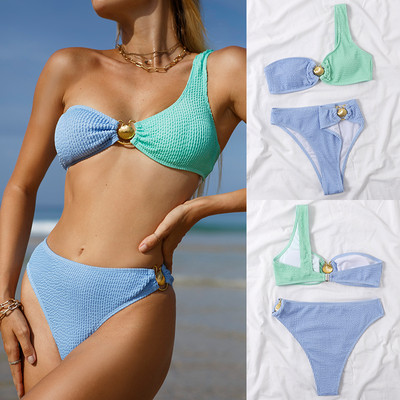 Riseado seksi bikini kupaći kostim na jedno rame Ženski kupaći kostim s teksturom 2023. Ženski kupaći kostimi Jednobojni dvodijelni kupaći komplet bikinija