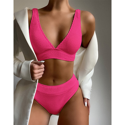 Riseado seksi bikini kupaći kostim na jedno rame Ženski kupaći kostim s teksturom 2023. Ženski kupaći kostimi Jednobojni dvodijelni kupaći komplet bikinija