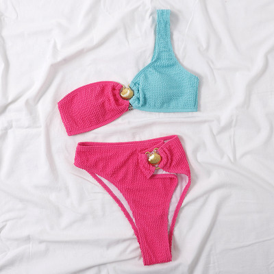 Riseado seksi bikini kupaći kostim na jedno rame Ženski kupaći kostim s teksturom 2023. Ženski kupaći kostimi Jednobojni dvodijelni kupaći komplet bikinija