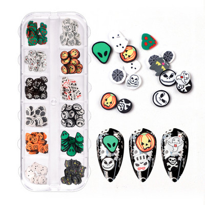 1 doboz vegyes 3D köröm eper gyümölcs szeletek matricák Halloween karácsonyi polimer agyag körömdíszítés csúszkák manikűr kellékek
