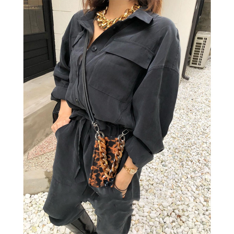 Husă de telefon cu lanț cu brățară din marmură, chihlimbar, leopard, la modă