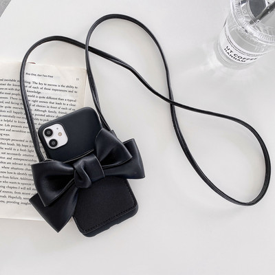 Crossbody Lanyard Bowknot pehme silikoonümbris iPhone 13 12 Mini 11 Pro XS Max XR X 8 7 6S 6 Plus SE 2020 telefoni ümbris