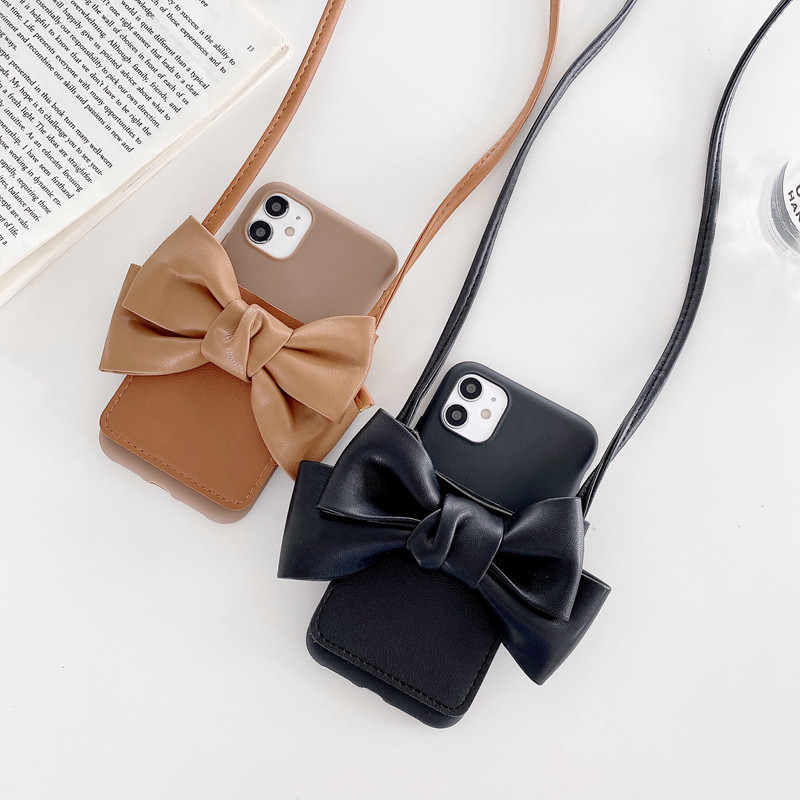 Crossbody Lanyard Bowknot pehme silikoonümbris iPhone 13 12 Mini 11 Pro XS Max XR X 8 7 6S 6 Plus SE 2020 telefoni ümbris