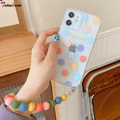 Tobebest krāsainas apaļas krelles rokassprādzes caurspīdīgs tālruņa korpuss iPhone 13 12 11 pro max 12mini X XS XR 7 8 Plus ķēdes mīksts TPU vāciņš