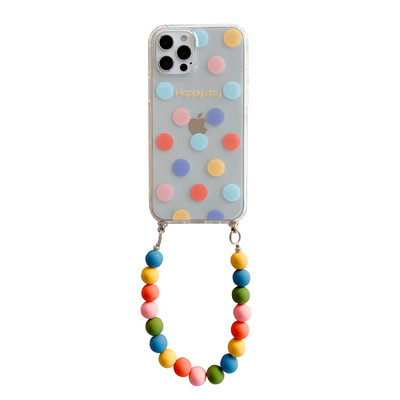 Tobebest krāsainas apaļas krelles rokassprādzes caurspīdīgs tālruņa korpuss iPhone 13 12 11 pro max 12mini X XS XR 7 8 Plus ķēdes mīksts TPU vāciņš
