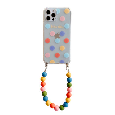 Tobebest krāsainas apaļas krelles rokassprādzes caurspīdīgs tālruņa korpuss iPhone 13 12 11 pro max 12mini X XS XR 7 8 Plus ķēdes mīksts TPU vāciņš